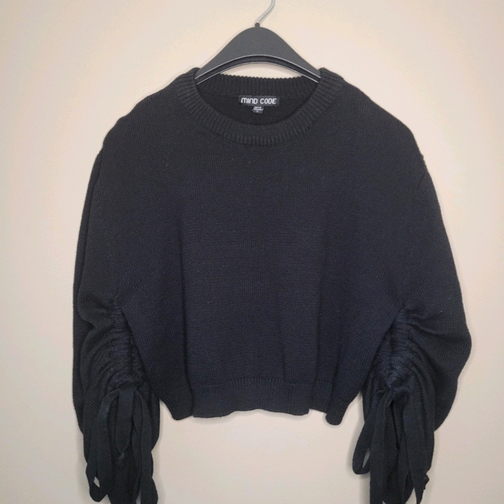 Cropped Black Crewneck Sweater